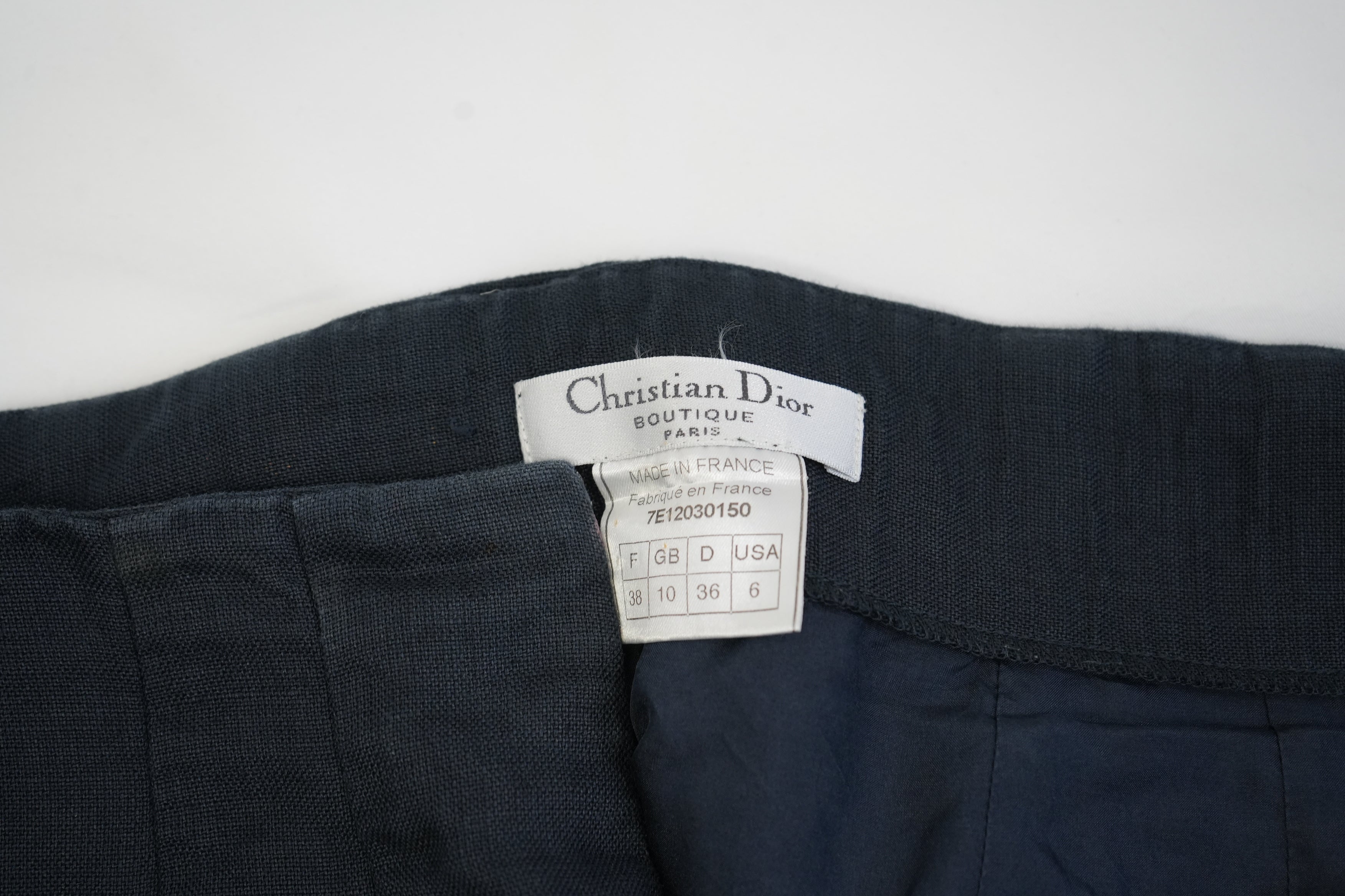Christian Dior Boutique Navy Blue Linen Blend High Waisted Mini Skirt Size US 6