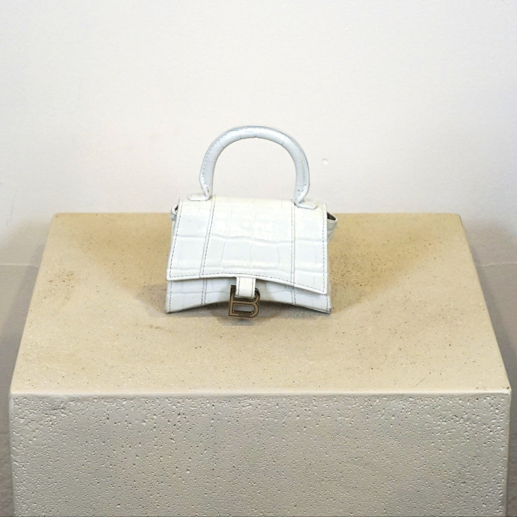 Balenciaga Mini Hourglass Croc Embossed Handle Bag (Box Included).