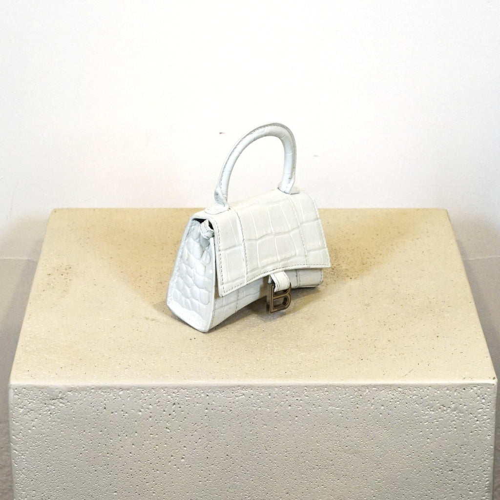 Balenciaga Mini Hourglass Croc Embossed Handle Bag (Box Included).