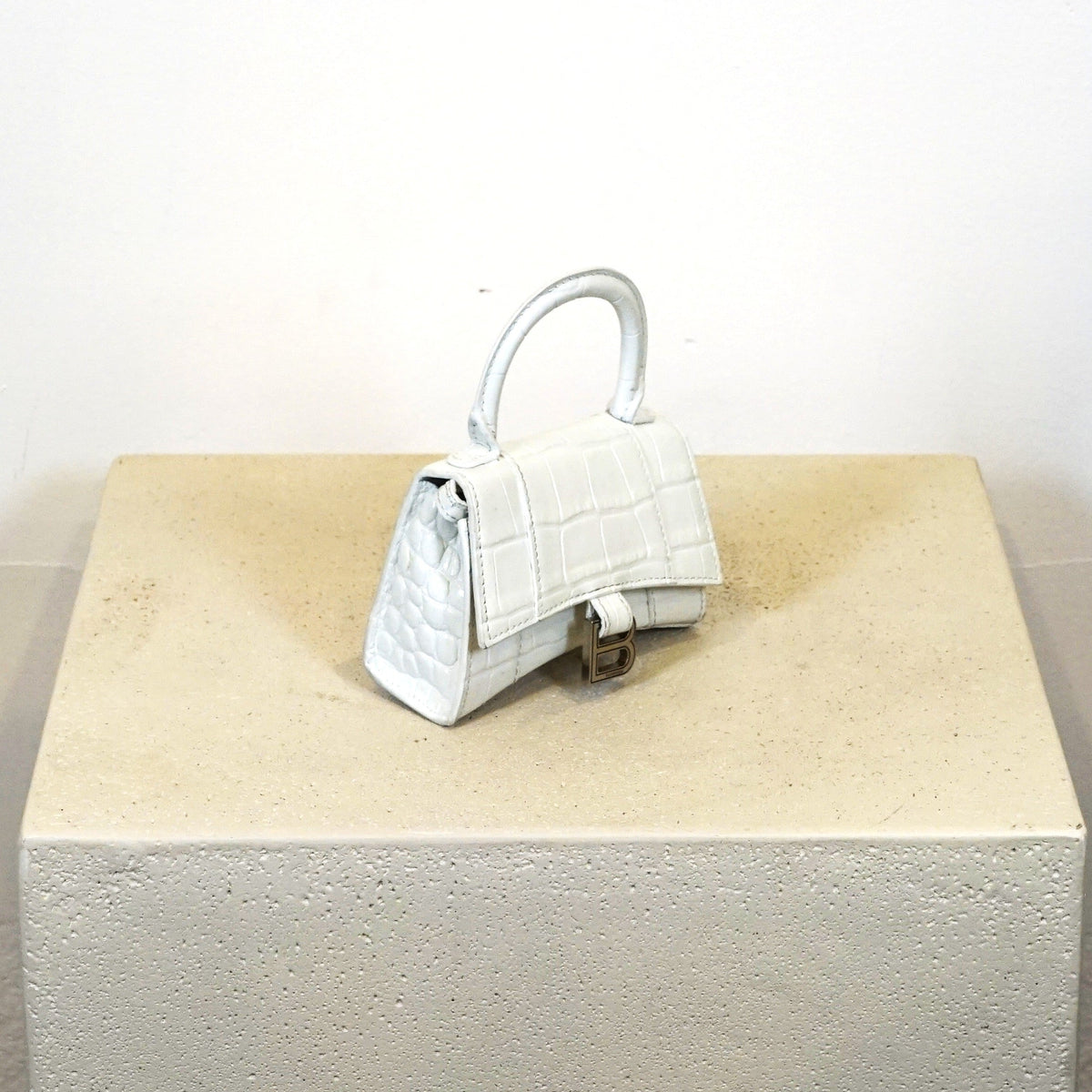 Balenciaga Mini Hourglass Croc Embossed Handle Bag (Box Included).