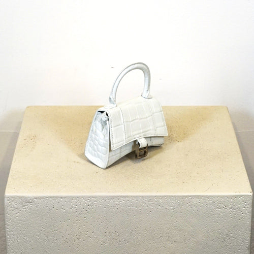 Balenciaga Mini Hourglass Croc Embossed Handle Bag (Box Included).