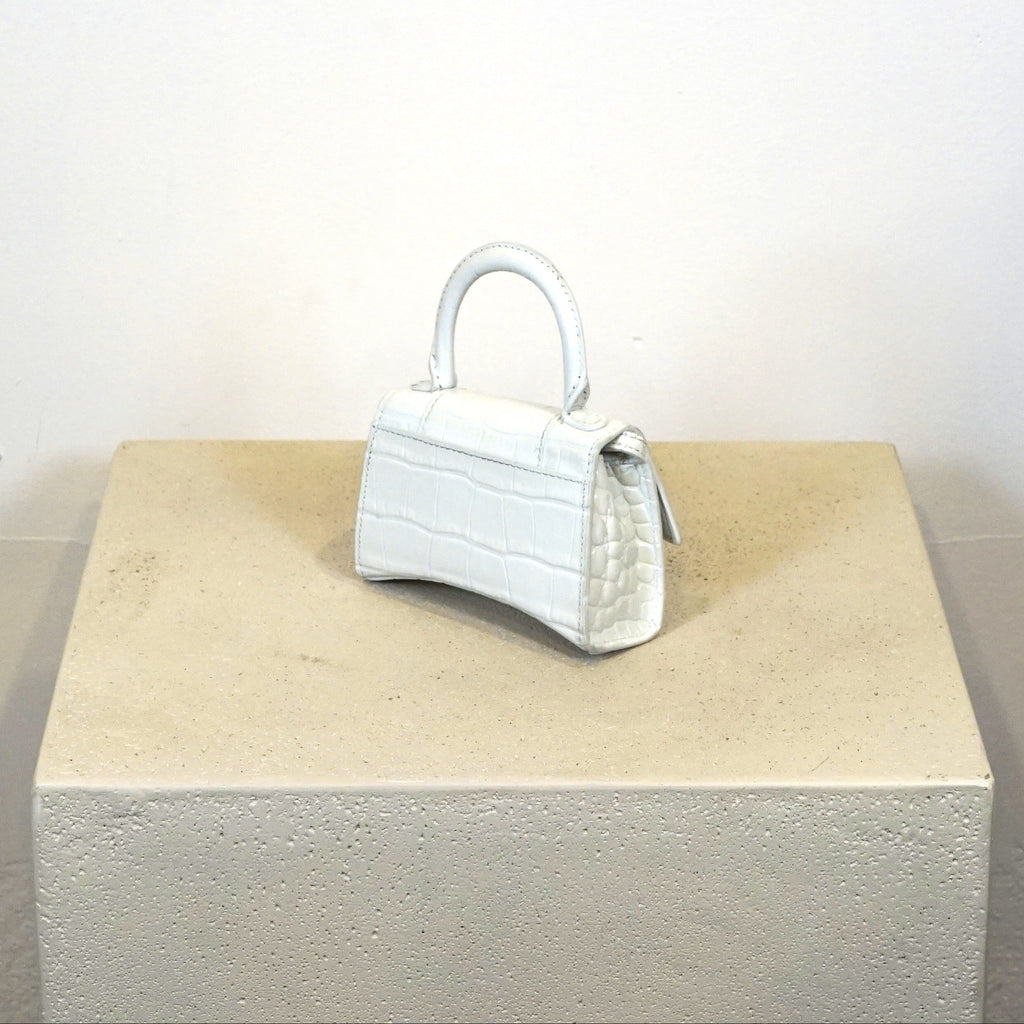 Balenciaga Mini Hourglass Croc Embossed Handle Bag (Box Included).