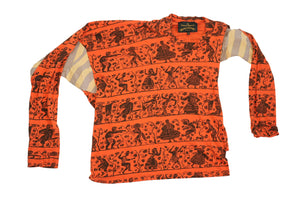 Vivienne Westwood Anglomania Orange Folk Print Long Sleeve Shirt Size XS