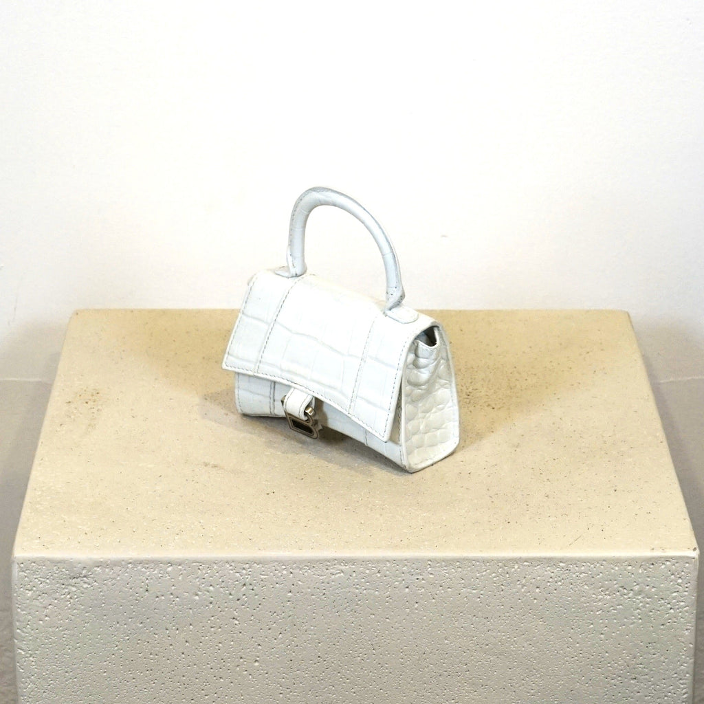 Balenciaga Mini Hourglass Croc Embossed Handle Bag (Box Included).