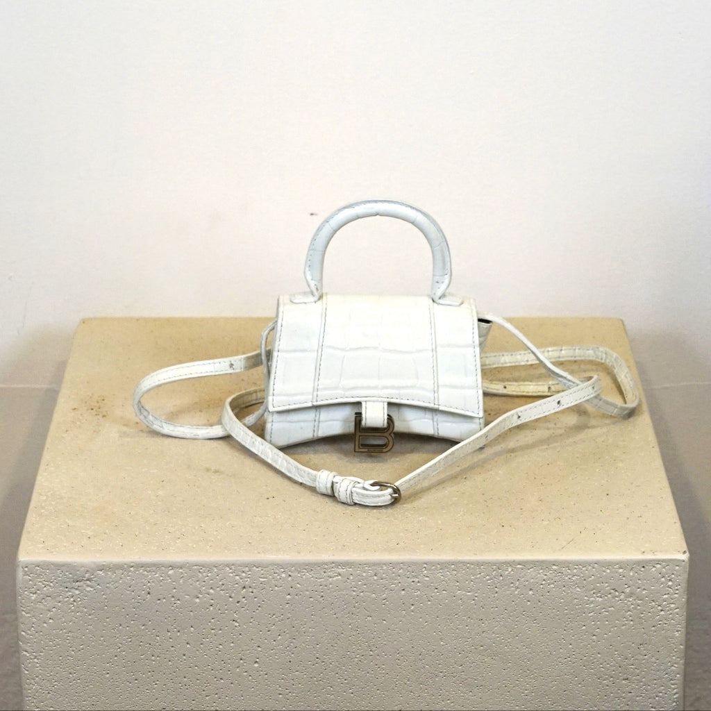Balenciaga Mini Hourglass Croc Embossed Handle Bag (Box Included).
