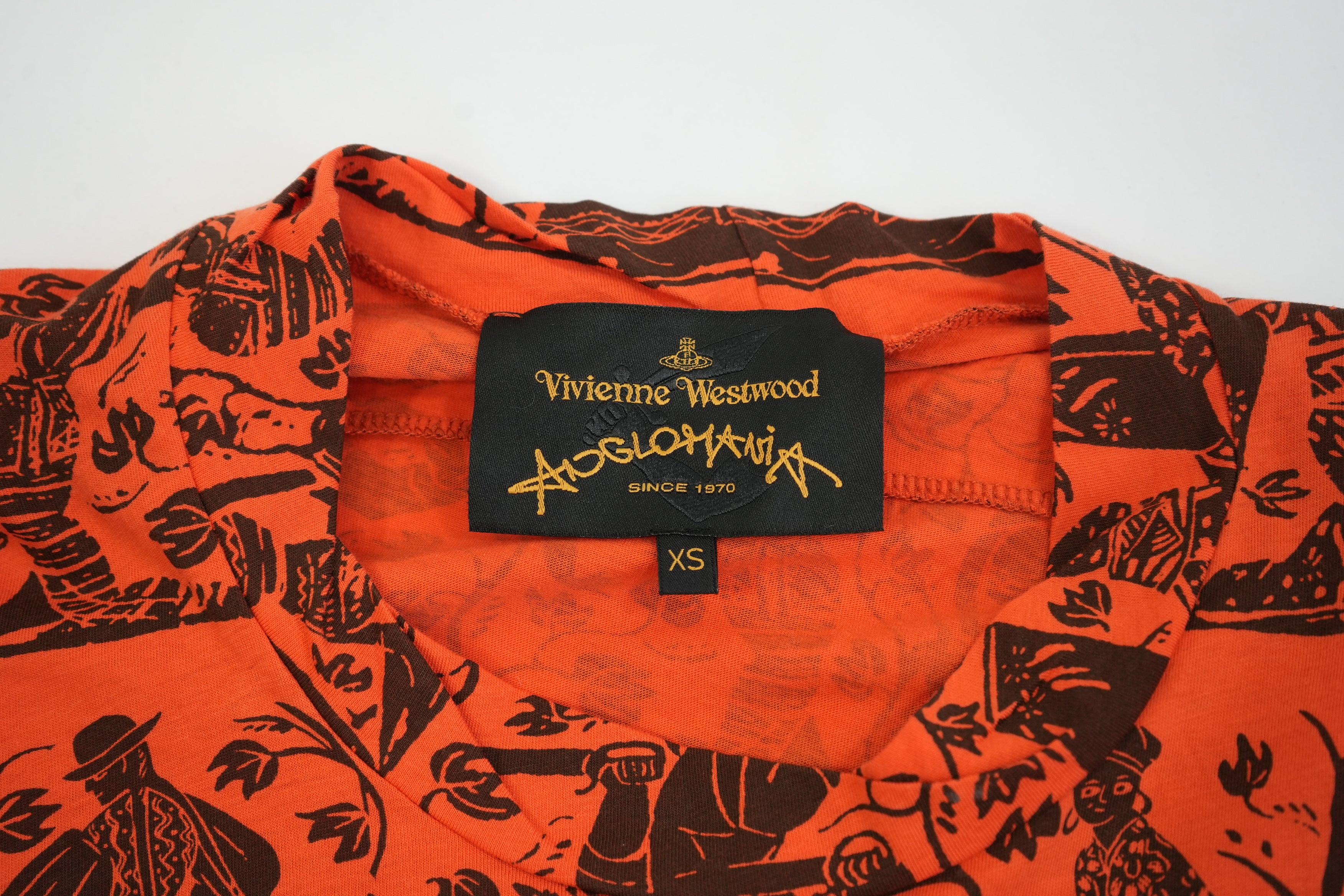 Vivienne Westwood Anglomania Orange Folk Print Long Sleeve Shirt Size XS