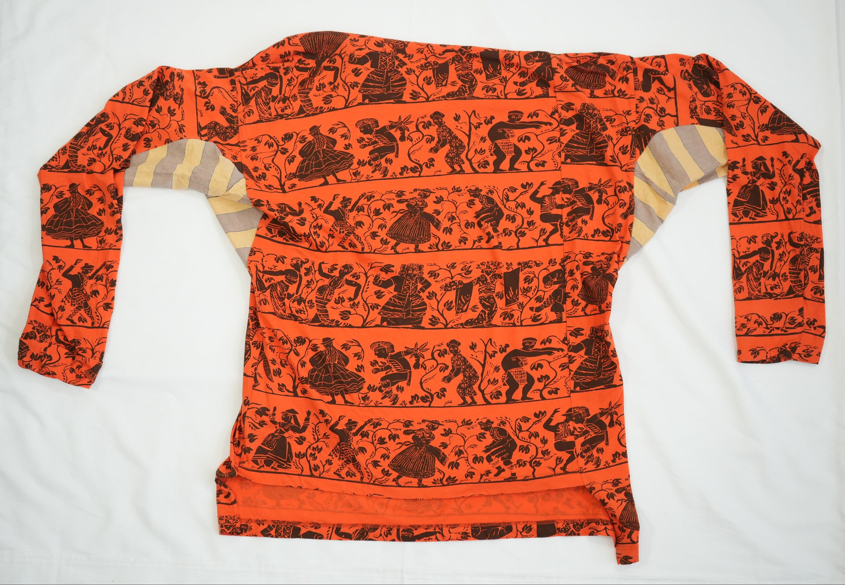 Vivienne Westwood Anglomania Orange Folk Print Long Sleeve Shirt Size XS