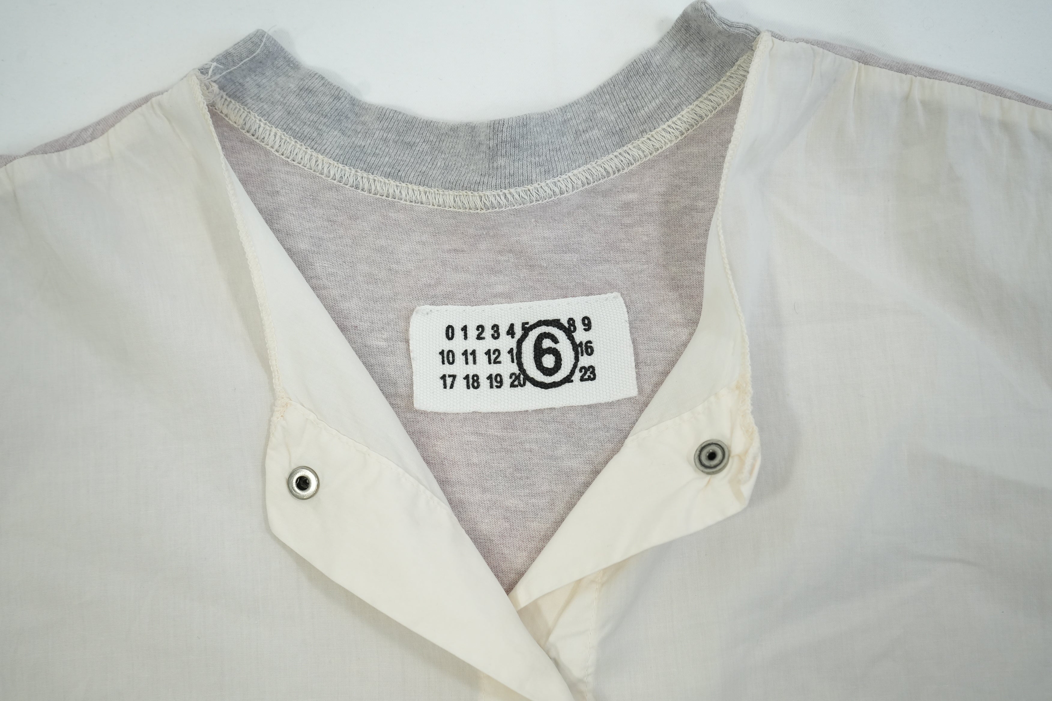 MM6 Maison Margiela White Sleeveless Button Up Shirt Gray Jersey Back Panel