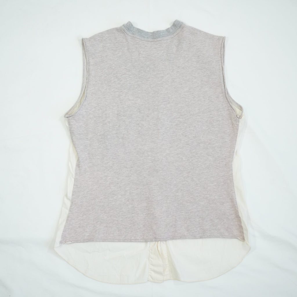 MM6 Maison Margiela White Sleeveless Button Up Shirt Gray Jersey Back Panel
