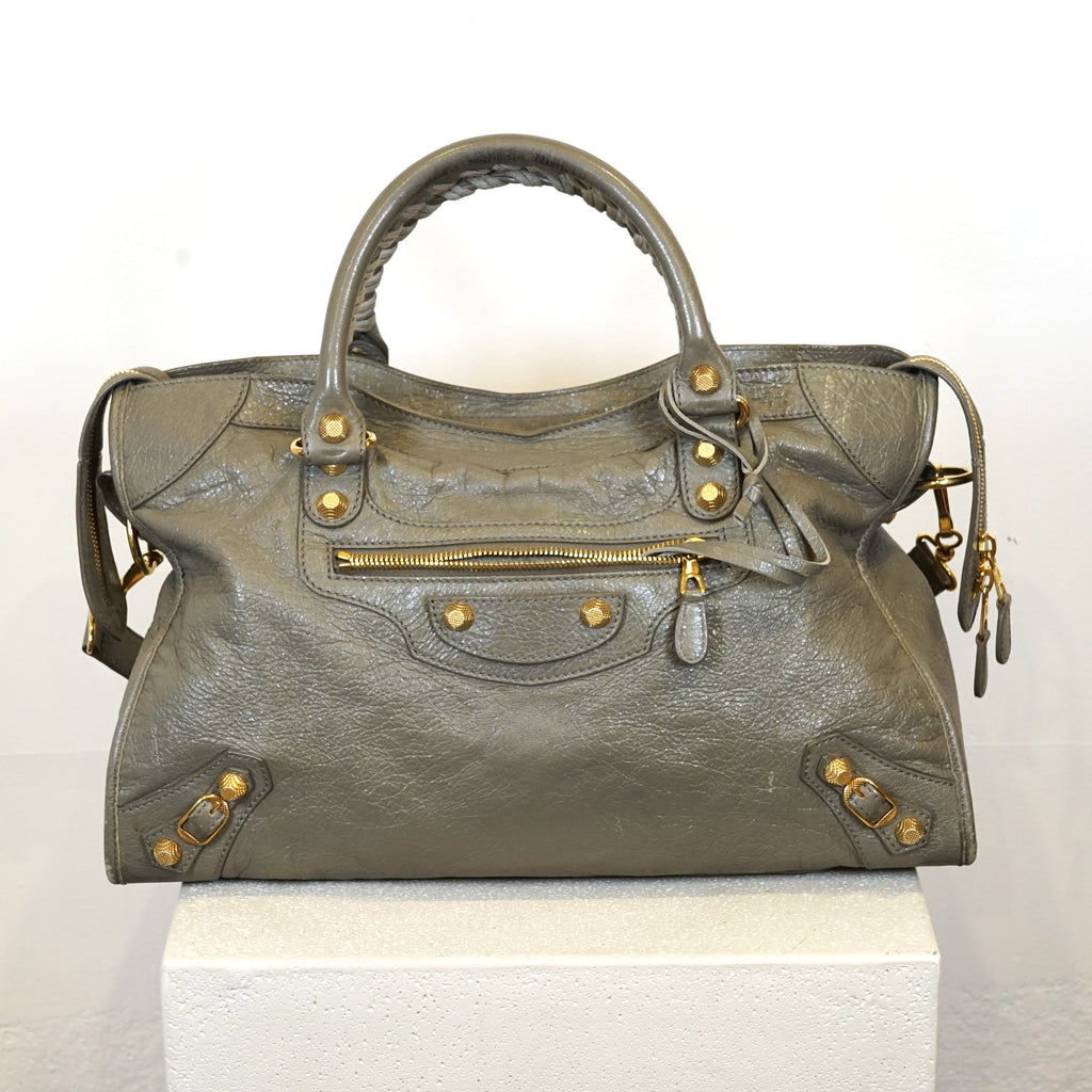Balenciaga Taup Lambskin Leather Giant 12 Gold Motor City Bag (W/ Dustbag)