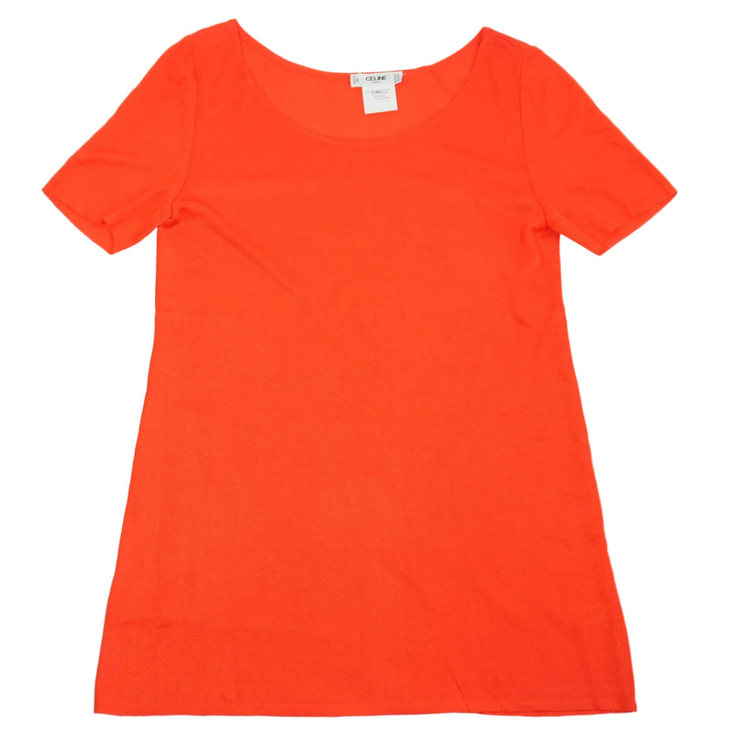Celine Paris Women Orange Scoop Neck Short Sleeve Knit Top Size 40