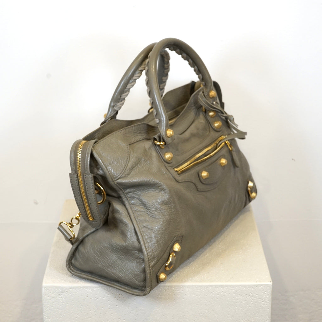 Balenciaga Taup Lambskin Leather Giant 12 Gold Motor City Bag (W/ Dustbag)