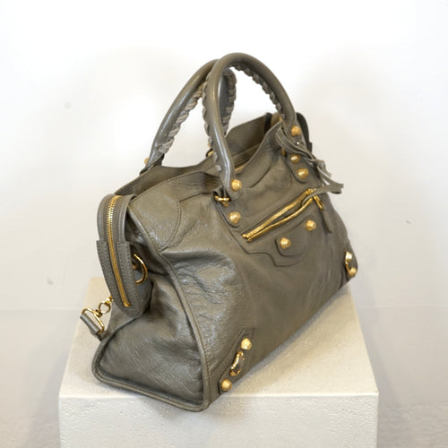 Balenciaga Taup Lambskin Leather Giant 12 Gold Motor City Bag (W/ Dustbag)