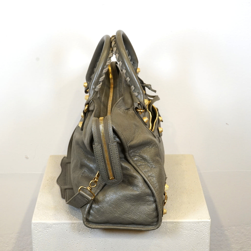 Balenciaga Taup Lambskin Leather Giant 12 Gold Motor City Bag (W/ Dustbag)