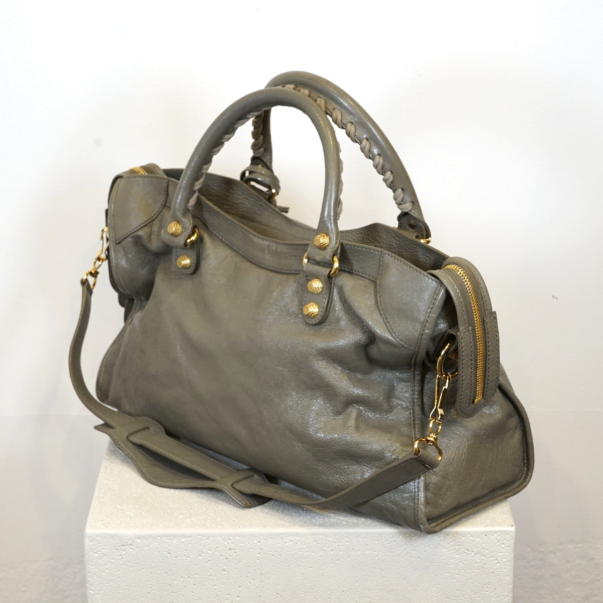 Balenciaga Taup Lambskin Leather Giant 12 Gold Motor City Bag (W/ Dustbag)
