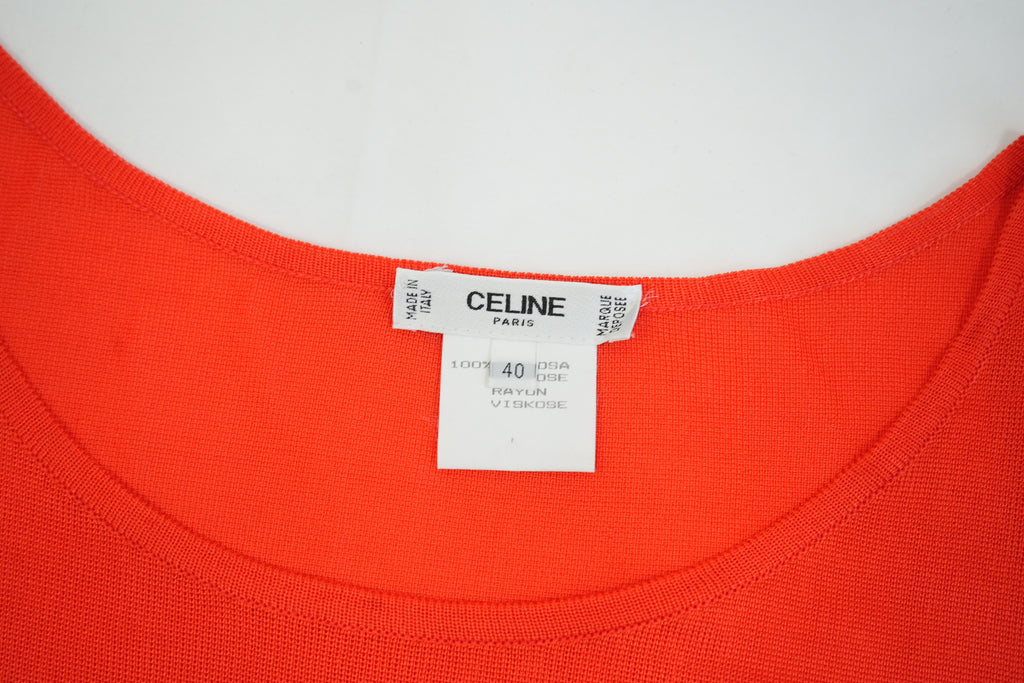 Celine Paris Women Orange Scoop Neck Short Sleeve Knit Top Size 40
