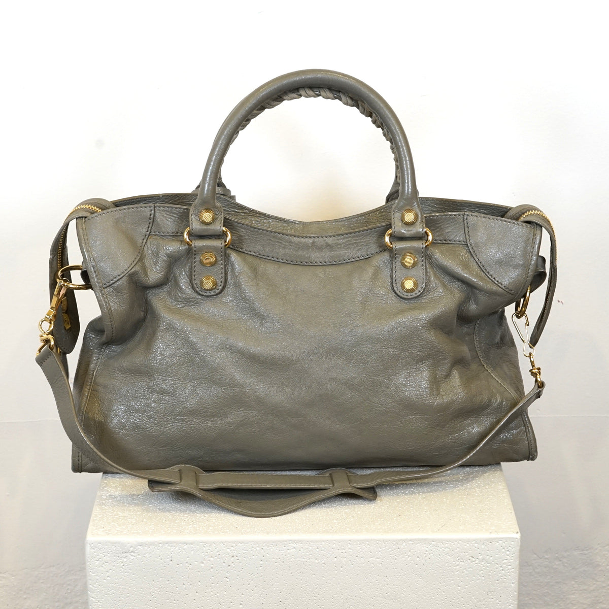 Balenciaga Taup Lambskin Leather Giant 12 Gold Motor City Bag (W/ Dustbag)