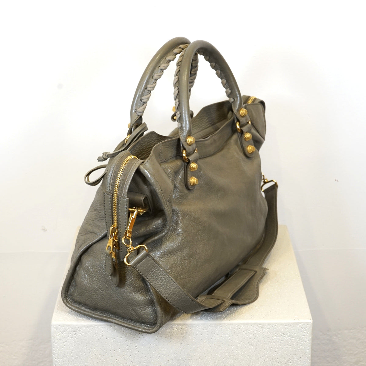 Balenciaga Taup Lambskin Leather Giant 12 Gold Motor City Bag (W/ Dustbag)