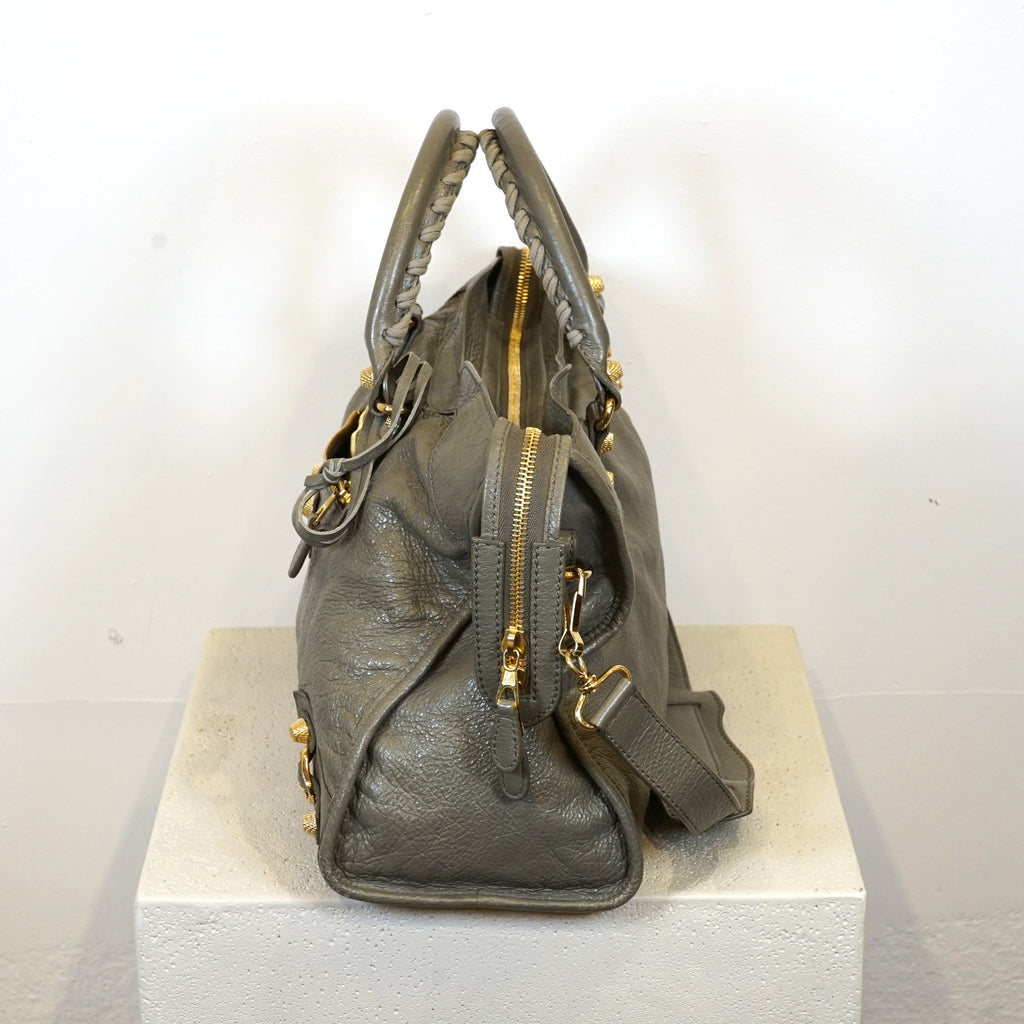 Balenciaga Taup Lambskin Leather Giant 12 Gold Motor City Bag (W/ Dustbag)