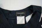Chanel Women Black Silk Sleeveless Top CC Logo Button Back Blouse Size 44