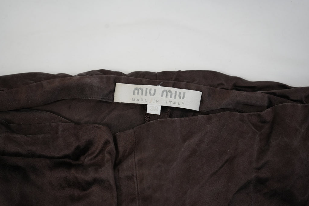 Miu Miu Women Brown Suede Feel Straight Leg Pants Trousers Size 38
