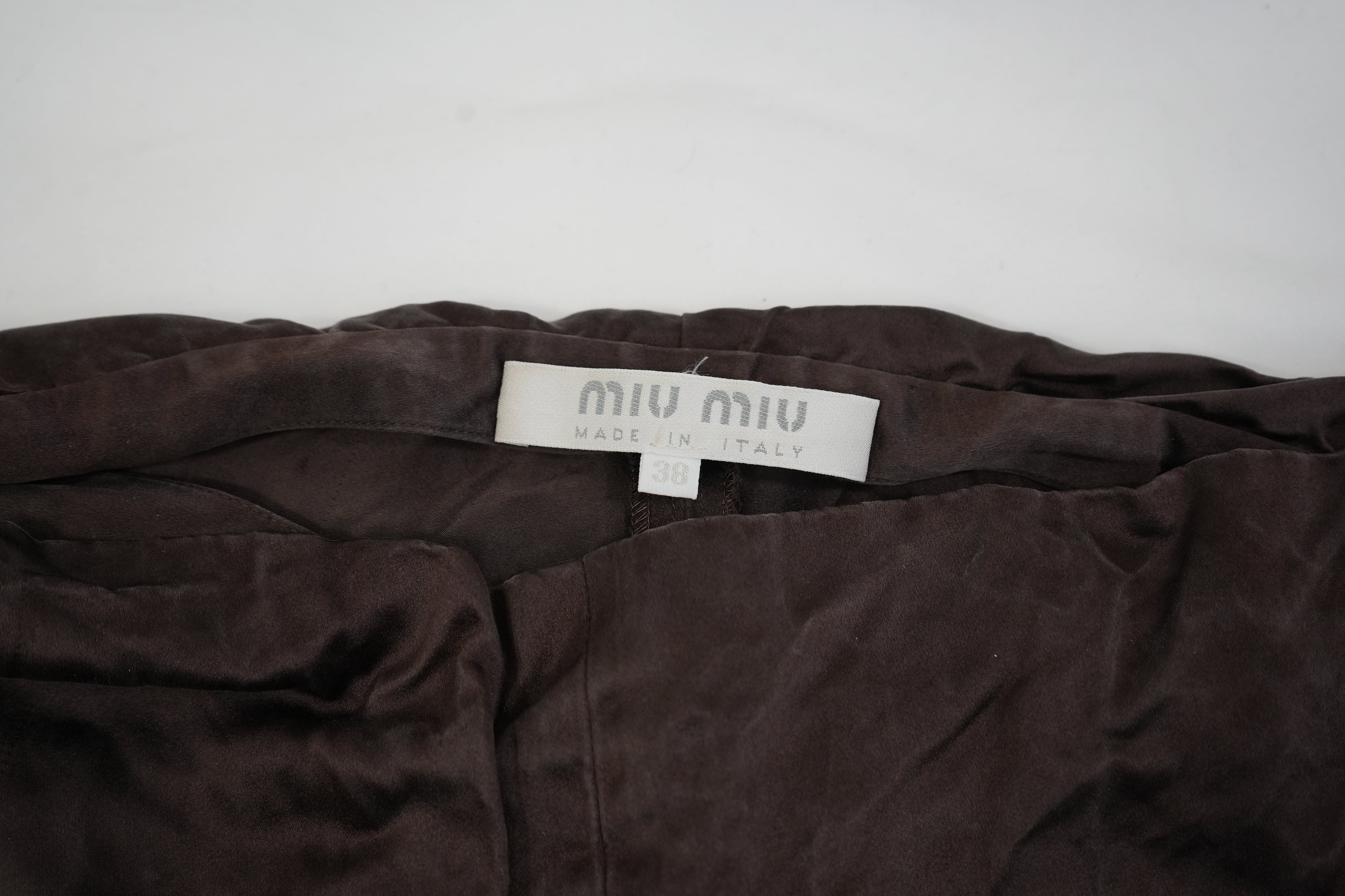 Miu Miu Women Brown Suede Feel Straight Leg Pants Trousers Size 38