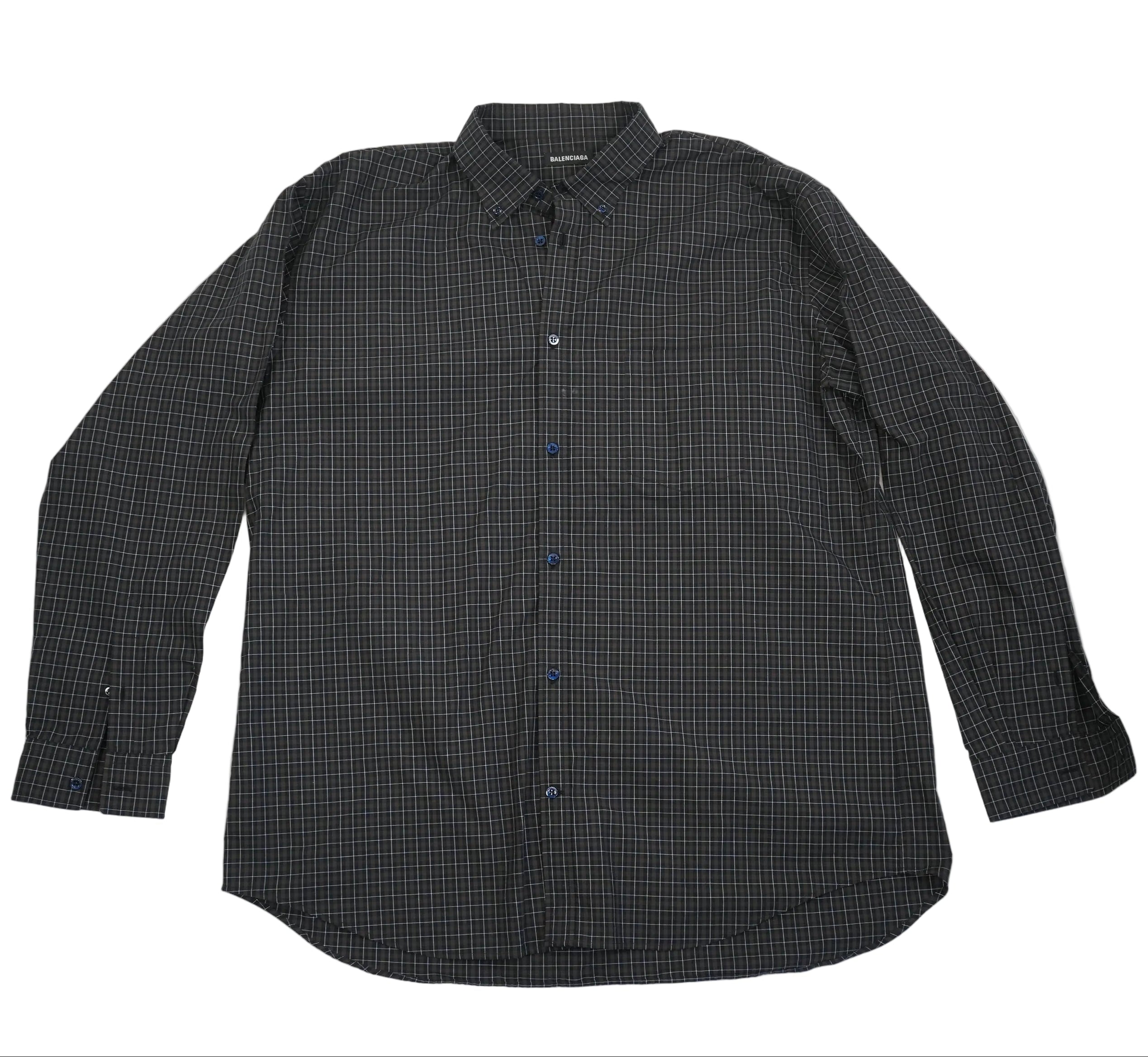 Balenciaga Men Plaid Button Down Shirt Black Red Grid Back Logo Long Sleeve