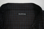 Balenciaga Men Plaid Button Down Shirt Black Red Grid Back Logo Long Sleeve