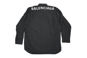Balenciaga Men Plaid Button Down Shirt Black Red Grid Back Logo Long Sleeve