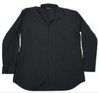 Balenciaga Men Black Pinstripe Button Down Shirt Back Graphic Logo Long Sleeve