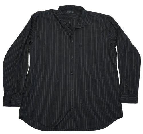 Balenciaga Men Black Pinstripe Button Down Shirt Back Graphic Logo Long Sleeve