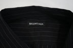 Balenciaga Men Black Pinstripe Button Down Shirt Back Graphic Logo Long Sleeve