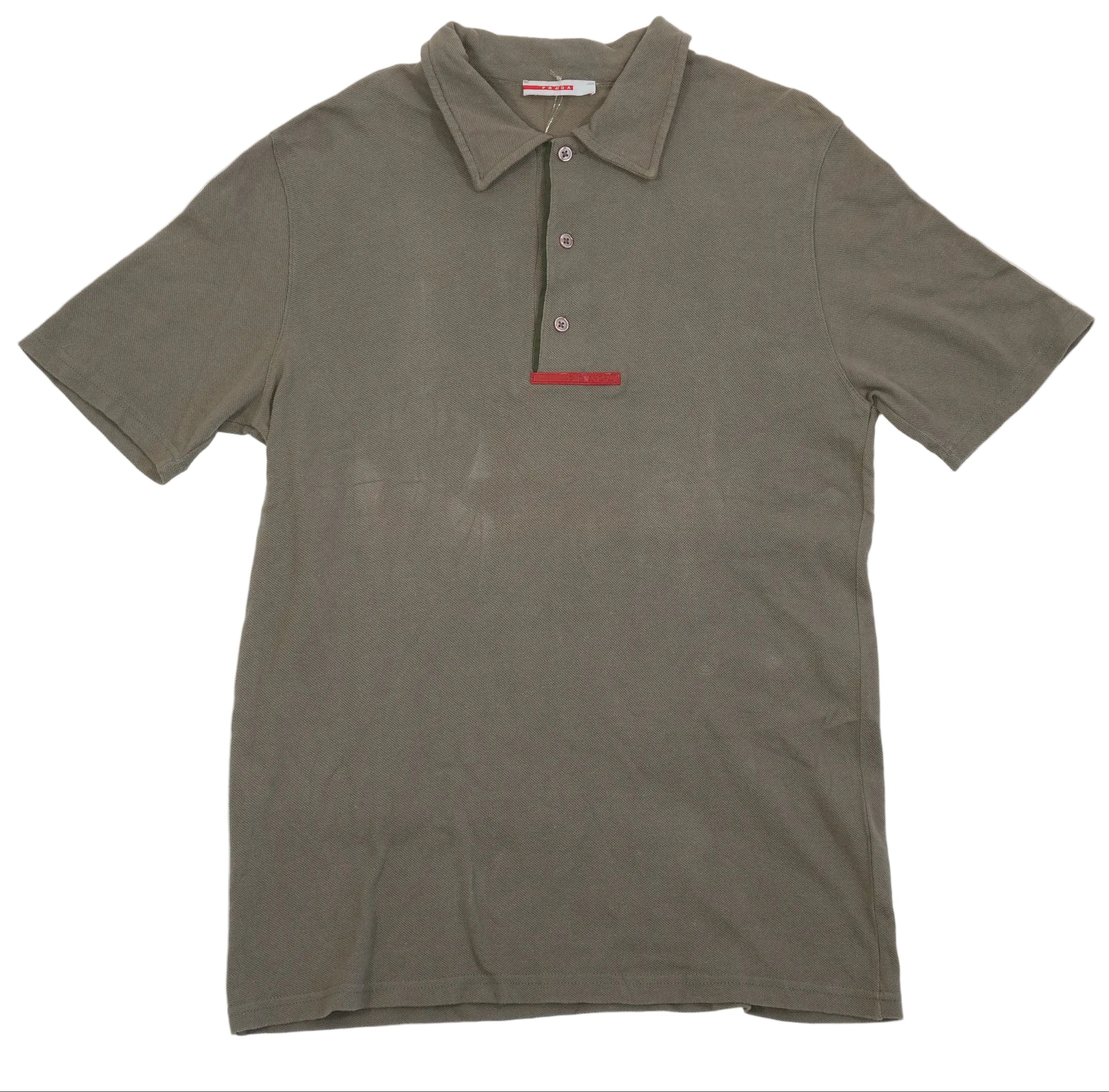 Prada Sport Mens Polo Shirt Gray Knit Short Sleeve Red Label