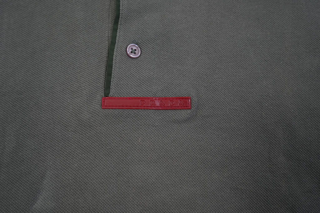 Prada Sport Mens Polo Shirt Gray Knit Short Sleeve Red Label
