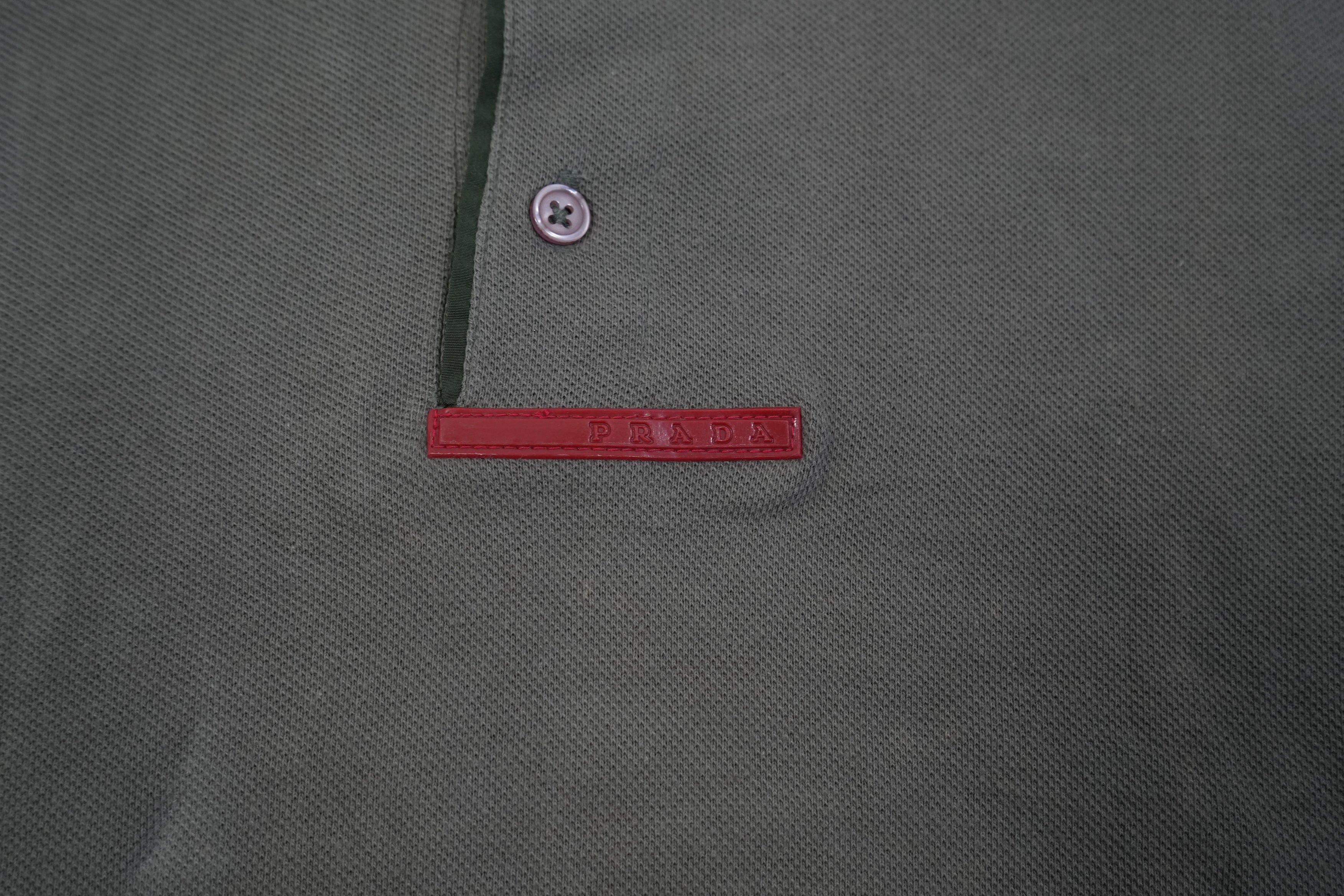 Prada Sport Mens Polo Shirt Gray Knit Short Sleeve Red Label