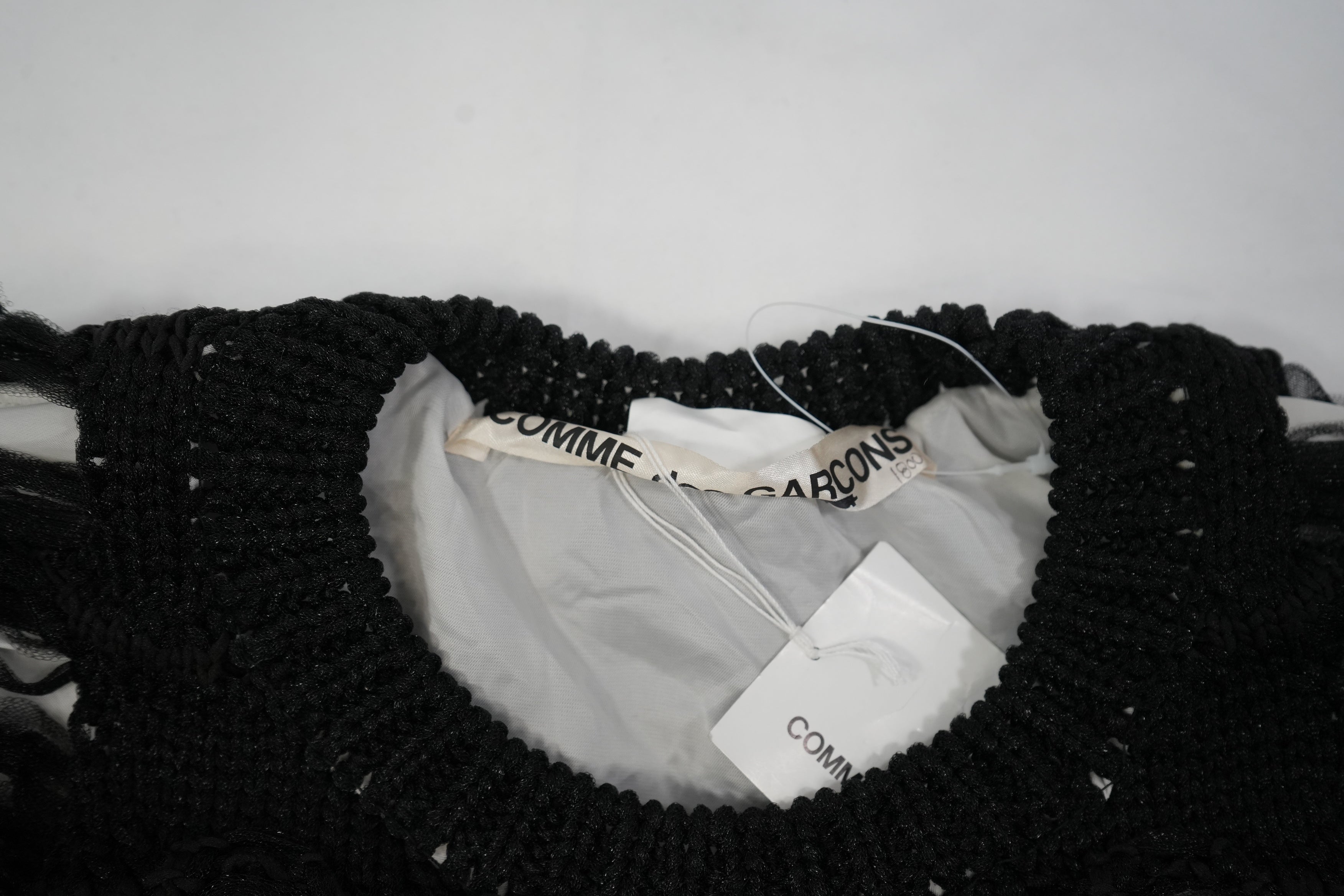 Comme des Garcons Layered Black Crochet Net Sweater White Lining Top