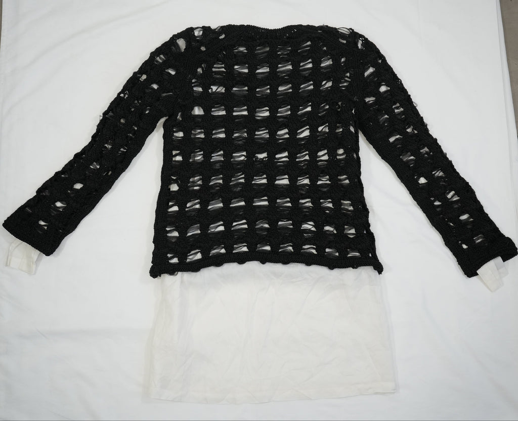 Comme des Garcons Layered Black Crochet Net Sweater White Lining Top