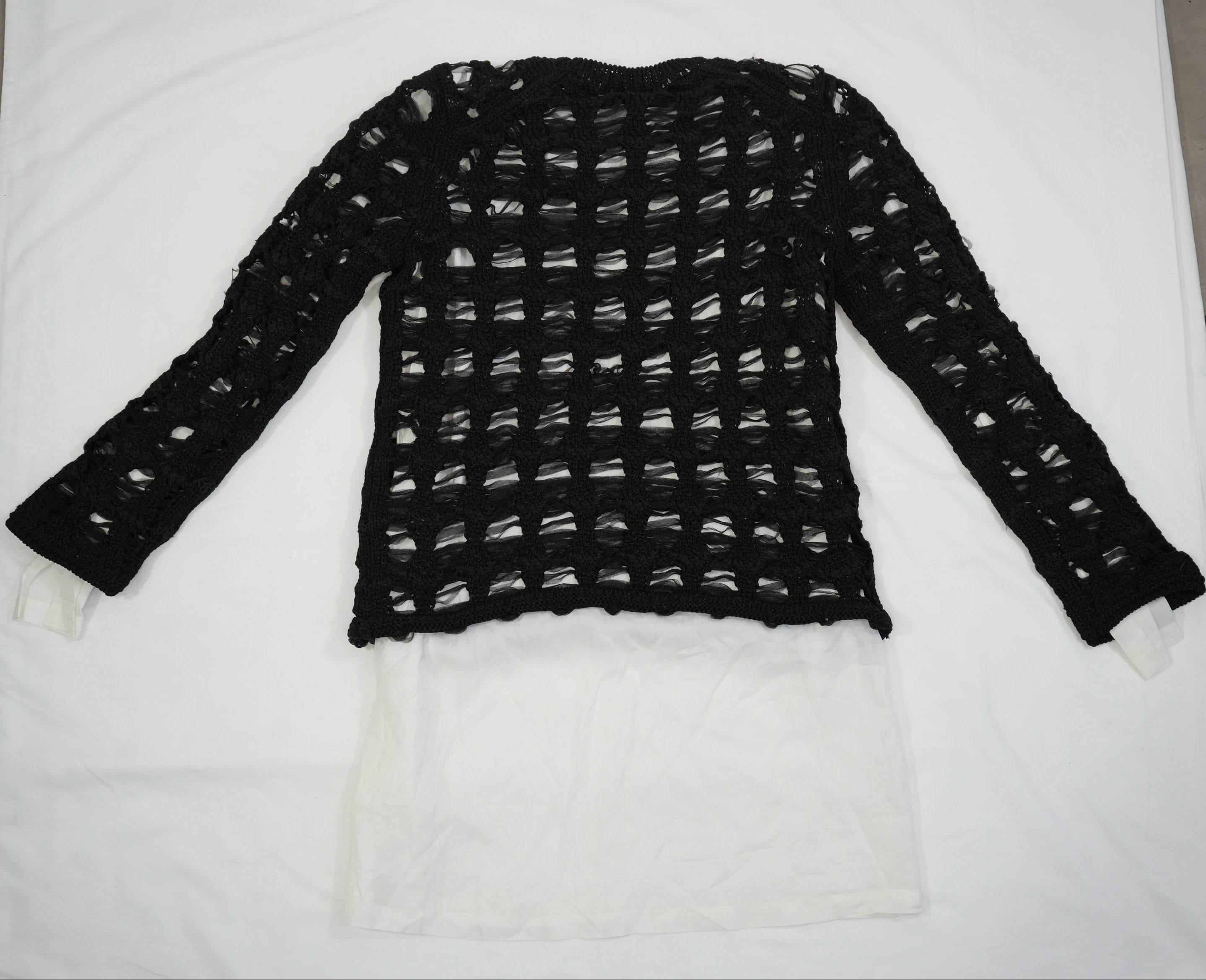 Comme des Garcons Layered Black Crochet Net Sweater White Lining Top