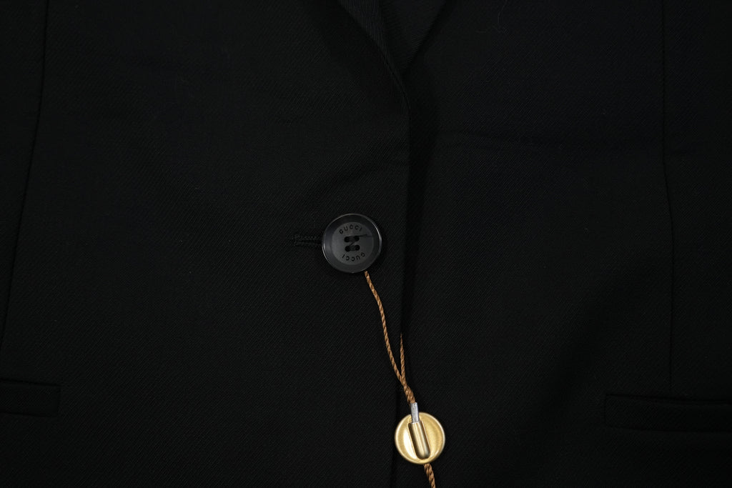 Gucci Womens Black Fitted Suit Jacket Blazer Logo Buttons Luxury