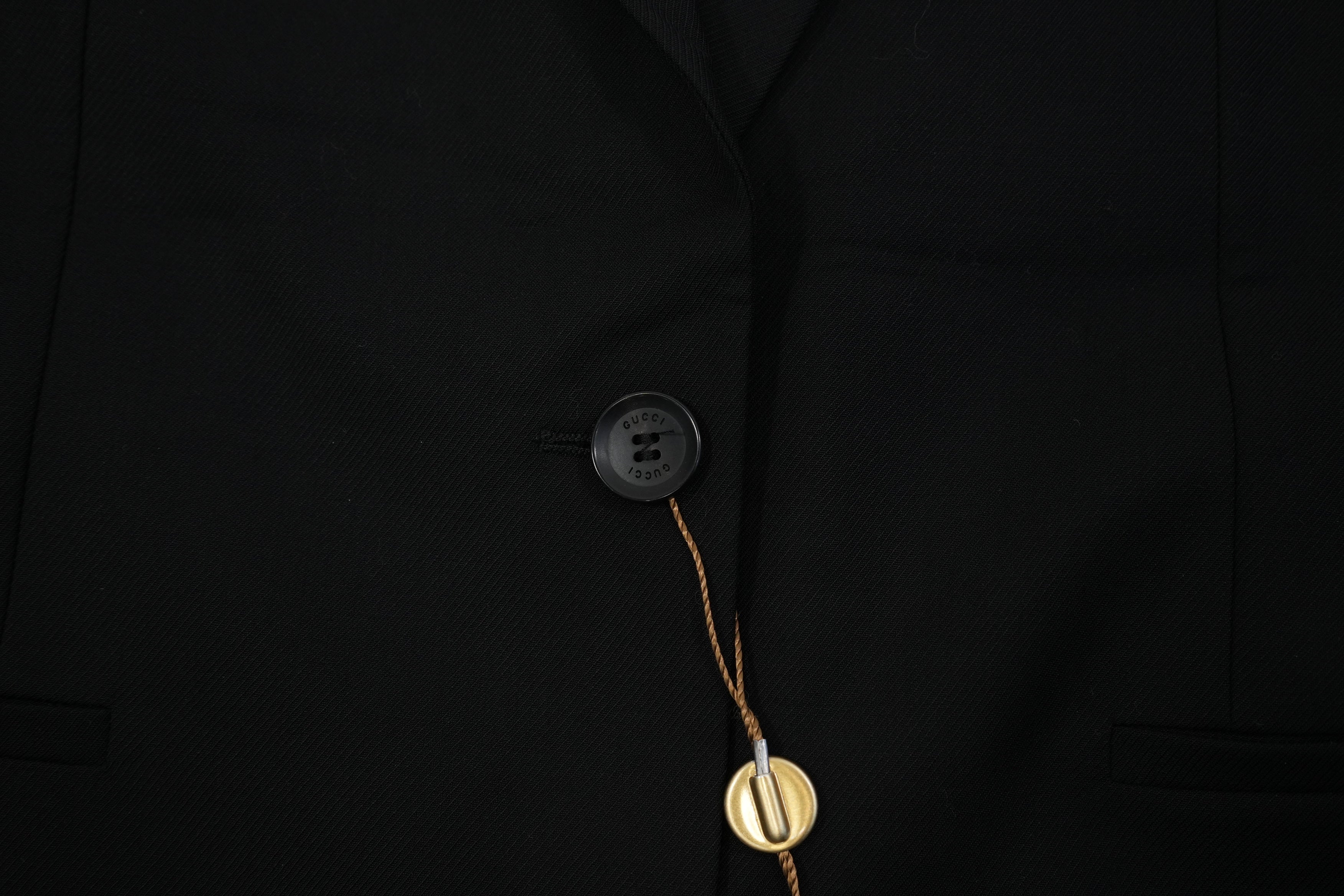 Gucci Womens Black Fitted Suit Jacket Blazer Logo Buttons Luxury