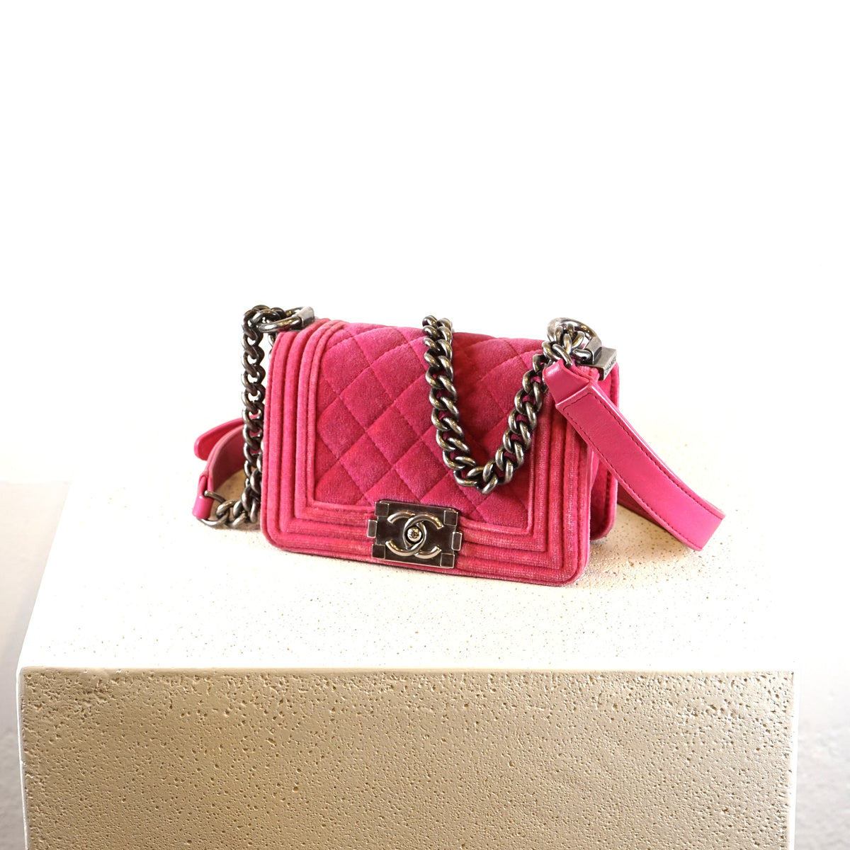 Chanel Pink Velvet Mini Boy Bag/Flap
