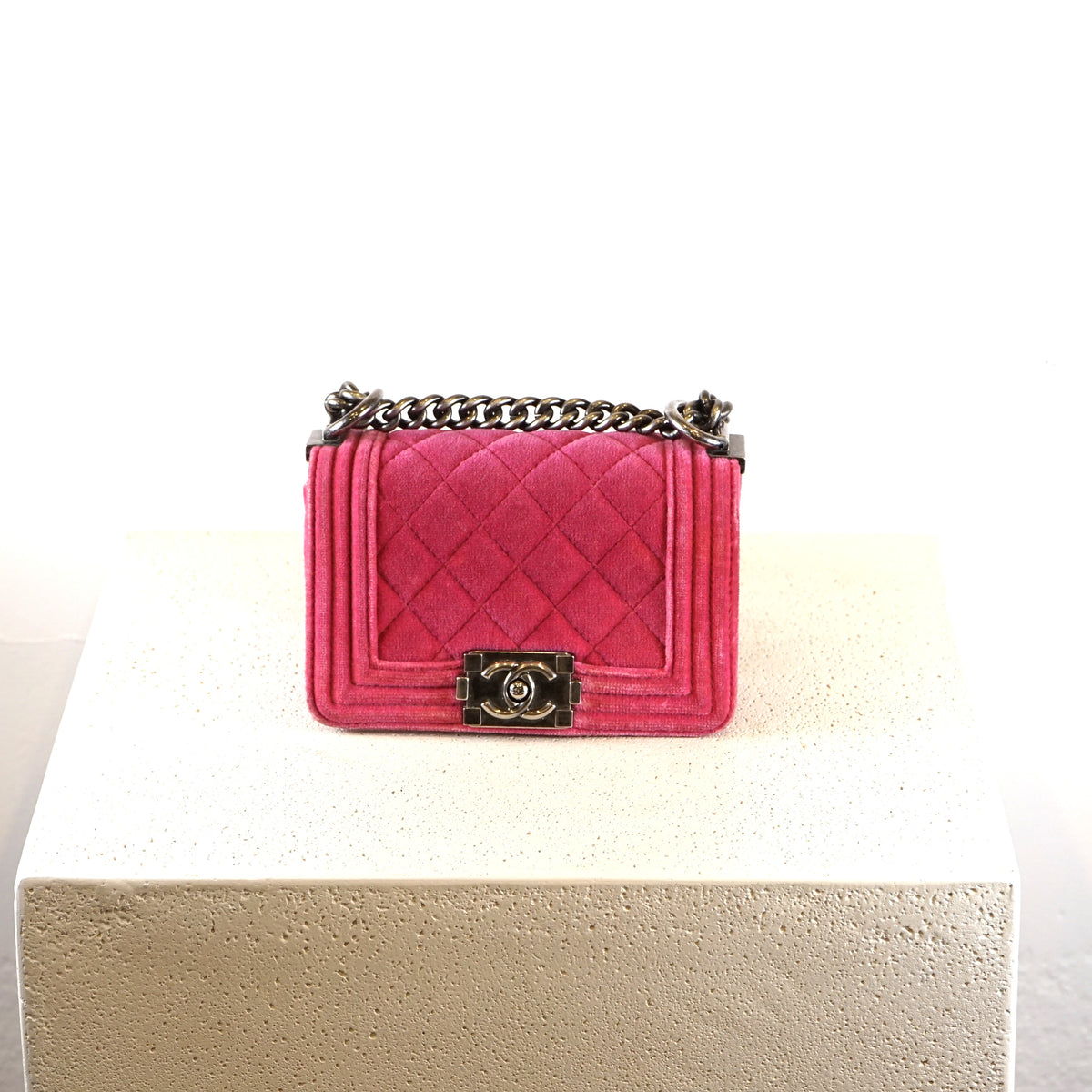 Chanel Pink Velvet Mini Boy Bag/Flap