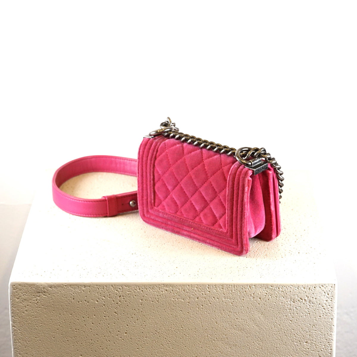 Chanel Pink Velvet Mini Boy Bag/Flap
