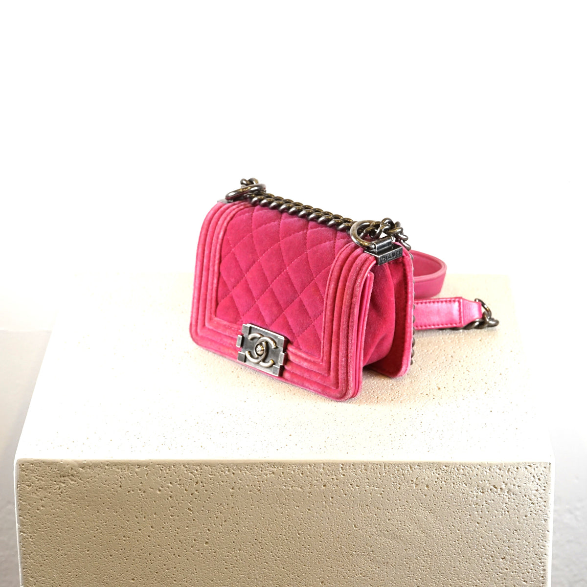 Chanel Pink Velvet Mini Boy Bag/Flap