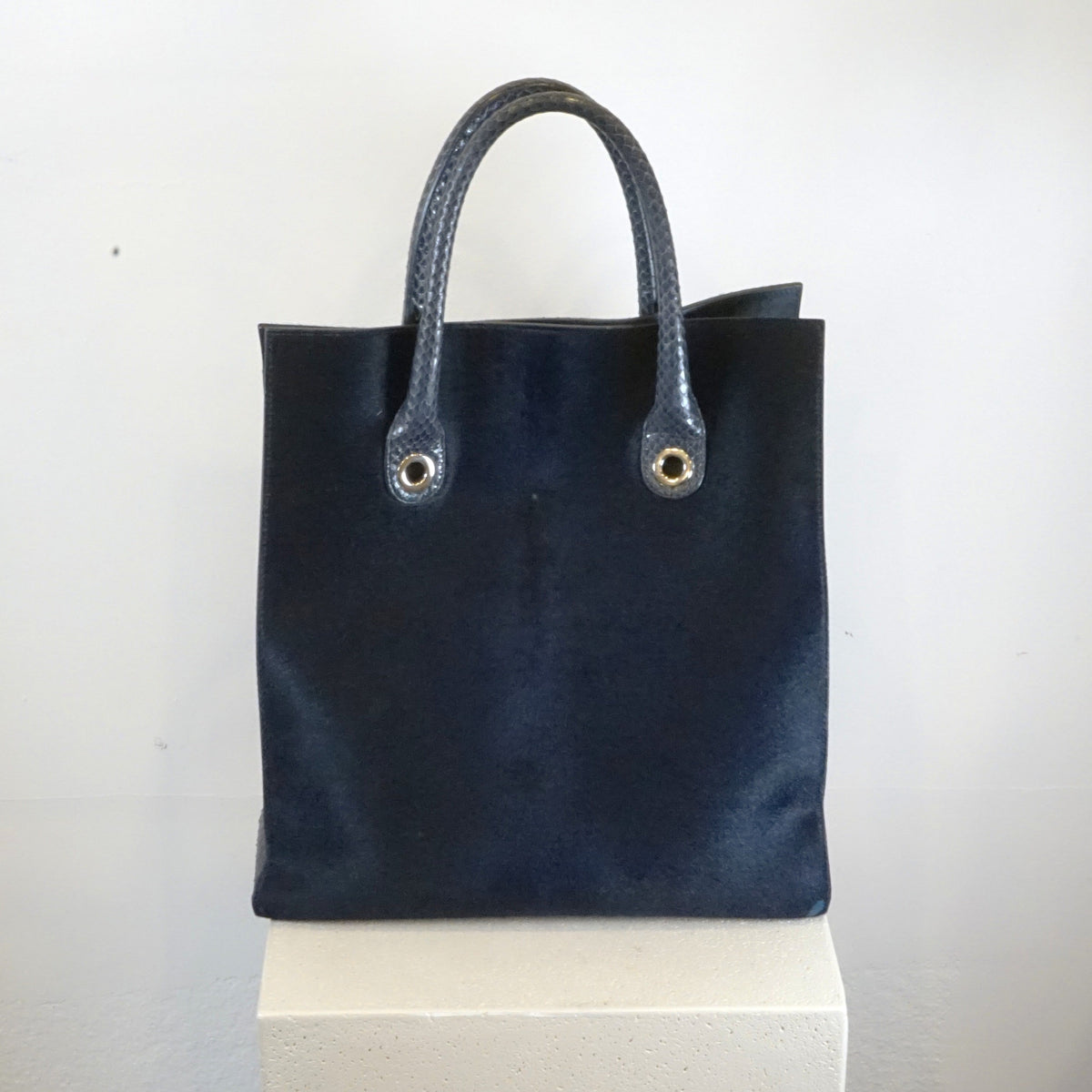 Jimmy Choo Blue Ponyhair Tote with Python Accents