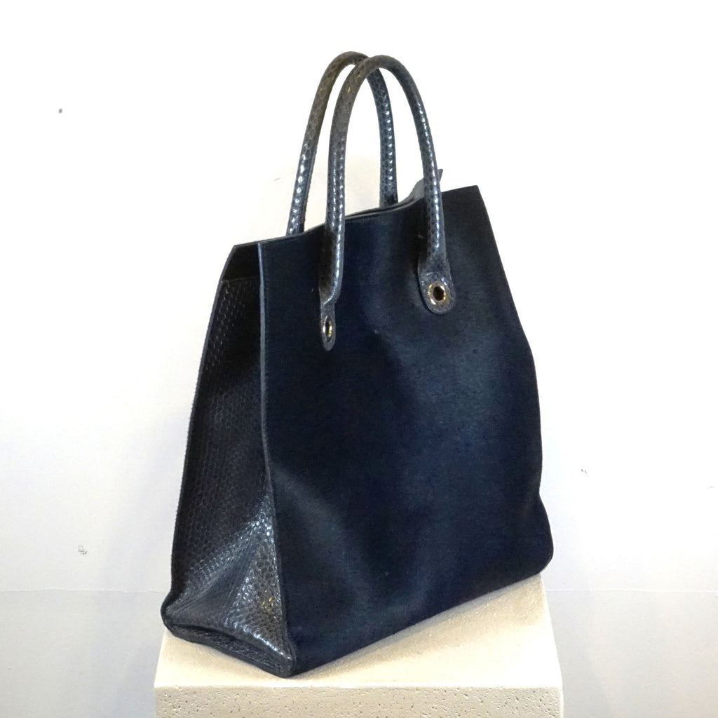 Jimmy Choo Blue Ponyhair Tote with Python Accents