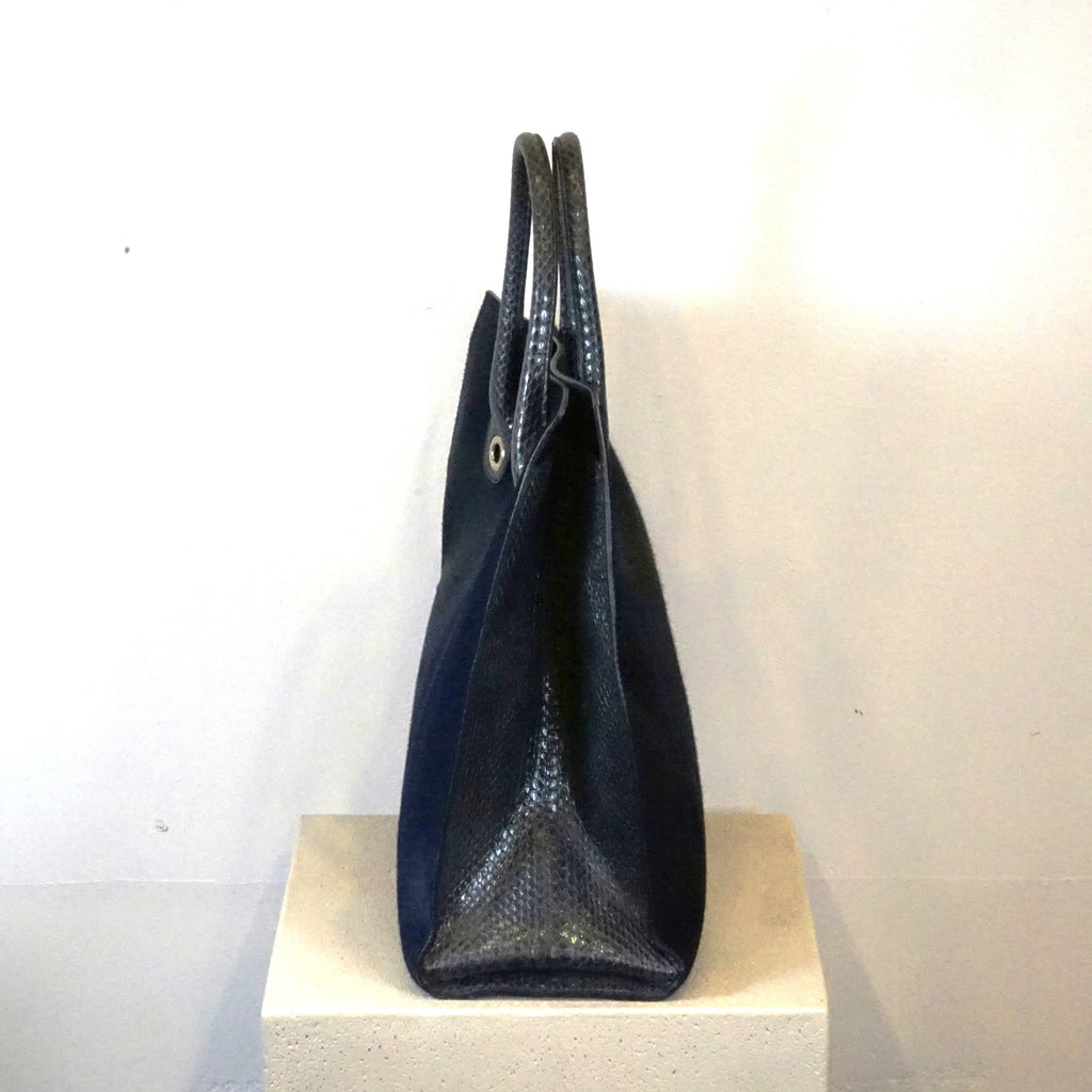 Jimmy Choo Blue Ponyhair Tote with Python Accents