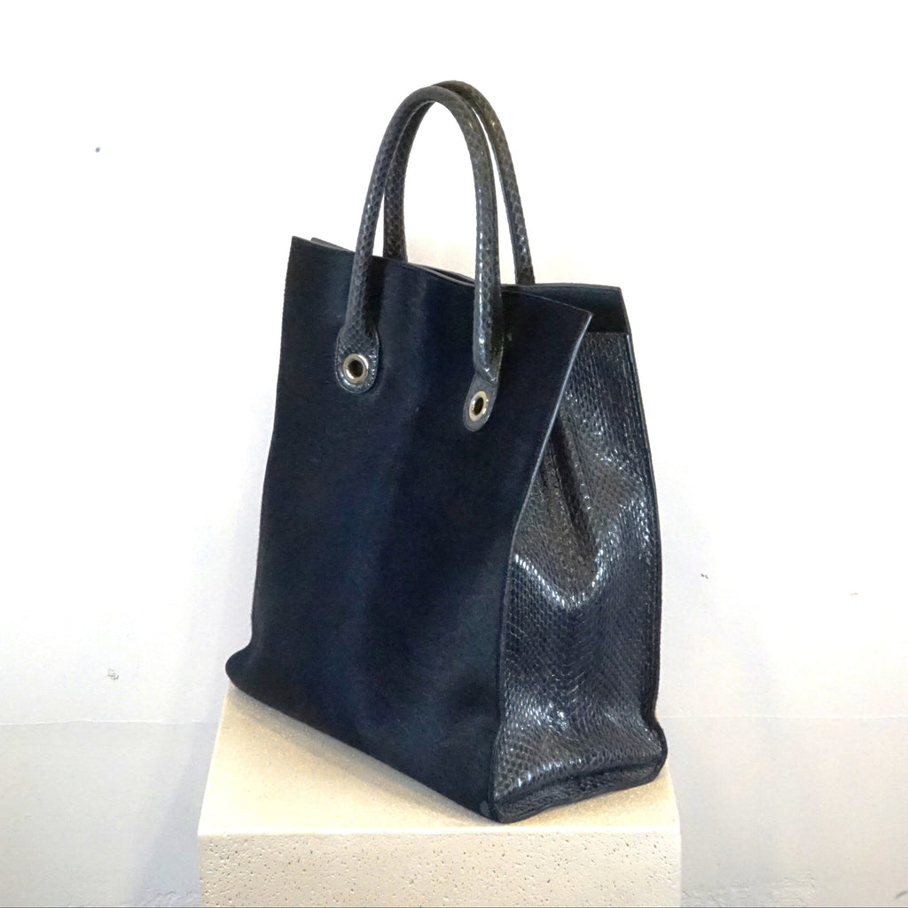 Jimmy Choo Blue Ponyhair Tote with Python Accents