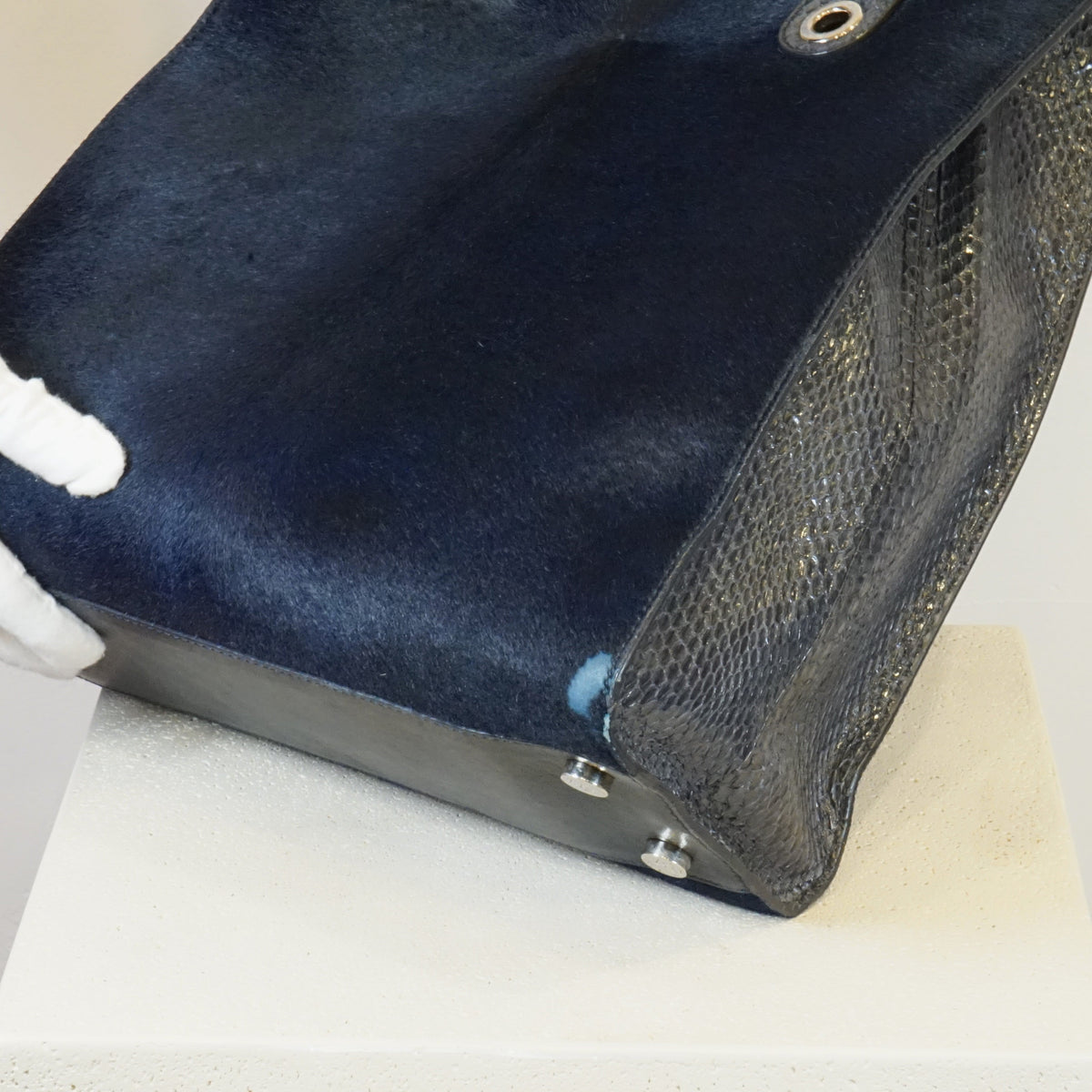 Jimmy Choo Blue Ponyhair Tote with Python Accents
