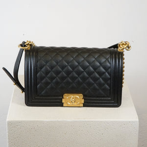 Chanel Black Caviar Quilted Leather Boy Bag W/ Gold Hardware
